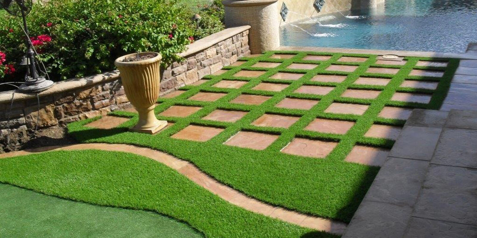 TSE_Slider_03L Artificial turf cut around a series of cement squares