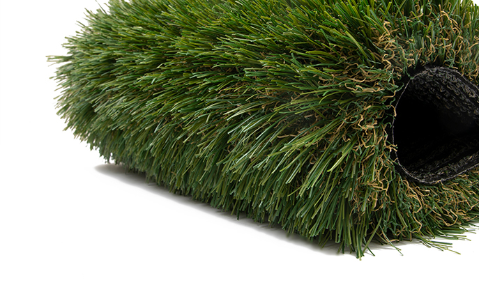 Artificial turf cut around a series of cement squares